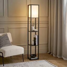 FLAVORA Standard Floor Lamp with Shelf Storage Wooden in Black - Size: 10 inches - thumbnail 4