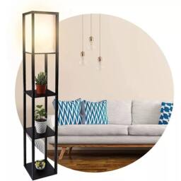 FLAVORA Standard Floor Lamp with Shelf Storage Wooden in Black - Size: 10 inches - thumbnail 1