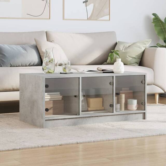 Berkfield Home Modern Coffee Table with Glass Doors Concrete Grey 102x50x42 cm - Size: 102 x 50 x 42 cm - image 1