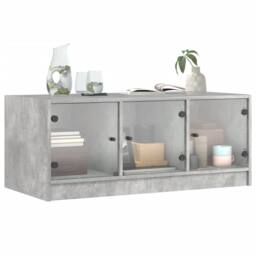 Berkfield Home Modern Coffee Table with Glass Doors Concrete Grey 102x50x42 cm - Size: 102 x 50 x 42 cm - thumbnail 4