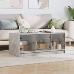 Berkfield Home Modern Coffee Table with Glass Doors Concrete Grey 102x50x42 cm - Size: 102 x 50 x 42 cm - thumbnail 1
