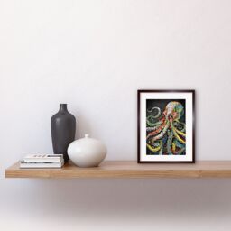 "Artery8 Wall Art Print Behind the Octopus Eyes Watercolour Pastel Colour Tentacle Doodle Pattern Artwork Framed 9X7 Inch in Brown - Size: W7"" x H9""" - thumbnail 2