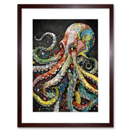 "Artery8 Wall Art Print Behind the Octopus Eyes Watercolour Pastel Colour Tentacle Doodle Pattern Artwork Framed 9X7 Inch in Brown - Size: W7"" x H9""" - thumbnail 1