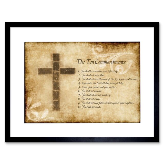Artery8 Ten 10 Commandments Christianity Religion Cross Religious Quote Christian Typography Artwork Framed Wall Art Print 12X16 Inch in Black - image 1