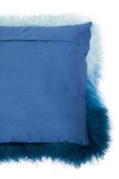 Orsina Blue Ombre Mongolian Lamb Fur Square Cushion, Luxe Gradient Faux Fur Throw Pillow with Feather Filler - thumbnail 5