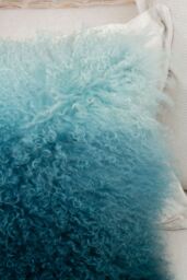 Orsina Blue Ombre Mongolian Lamb Fur Square Cushion, Luxe Gradient Faux Fur Throw Pillow with Feather Filler - thumbnail 2