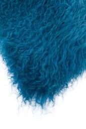Orsina Blue Ombre Mongolian Lamb Fur Square Cushion, Luxe Gradient Faux Fur Throw Pillow with Feather Filler - thumbnail 3