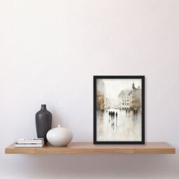 Artery8 Rainy Day in the City Painting Grey Cityscape Framed Art Print in Off-White - Size: A4 - thumbnail 4