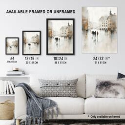 Artery8 Rainy Day in the City Painting Grey Cityscape Framed Art Print in Off-White - Size: A4 - thumbnail 3