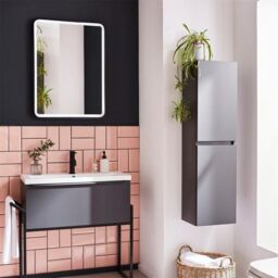 Clifton 80cm Rectangle LED Matt Black Wall Mirror with Demister Pad in Natural - thumbnail 2