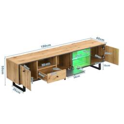Matteo Lowboard TV Cabinet - LED Lighting, Glass - Dark Grey, Natural - thumbnail 6