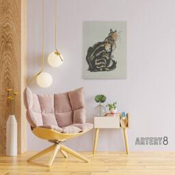 "Artery8 Sitting Cat Art Nouveau Painting Steinlen Canvas Wall Art in Brown - Size: W18"" x H24""" - thumbnail 3