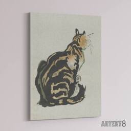 "Artery8 Sitting Cat Art Nouveau Painting Steinlen Canvas Wall Art in Brown - Size: W18"" x H24""" - thumbnail 2