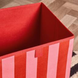 OHS 2 x Stripe Print Cube Storage Boxes Folding Shoe Organiser in Pink - thumbnail 2