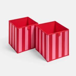 OHS 2 x Stripe Print Cube Storage Boxes Folding Shoe Organiser in Pink - thumbnail 3