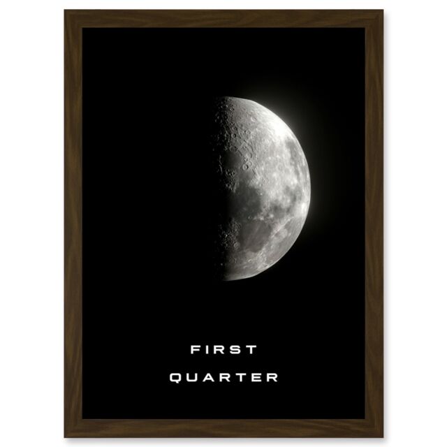 Artery8 Phases of the Moon Astronomy First Quarter Lunar Space Poster Artwork Framed Wall Art Print A4 in Brown - image 1