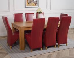 Thats Furniture Dakot 182 x 92cm Oak Large Dining Table & 8 Lola Leather Chairs in Red - Size: 182 x 92 cm - thumbnail 3