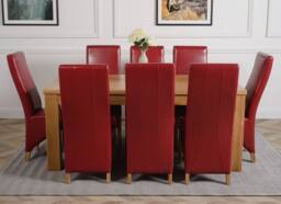 Thats Furniture Dakot 182 x 92cm Oak Large Dining Table & 8 Lola Leather Chairs in Red - Size: 182 x 92 cm - thumbnail 2