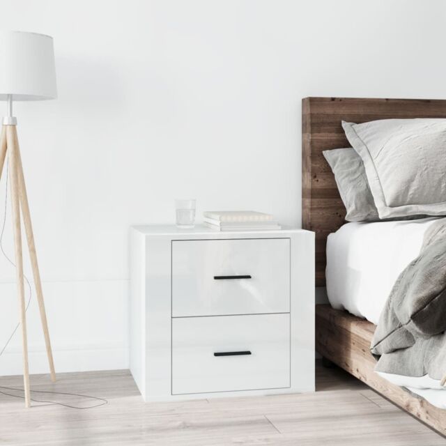 Berkfield Home Bedside Cabinet High Gloss White 50x39x47 cm - Size: 50 x 39 x 47 cm - image 1