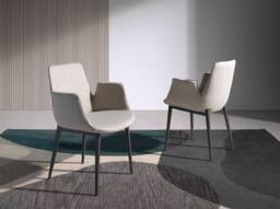 Angel Cerda Grey Fabric Dining Chair with Armrests, Black Steel - thumbnail 3
