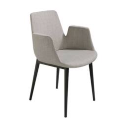 Angel Cerda Grey Fabric Dining Chair with Armrests, Black Steel