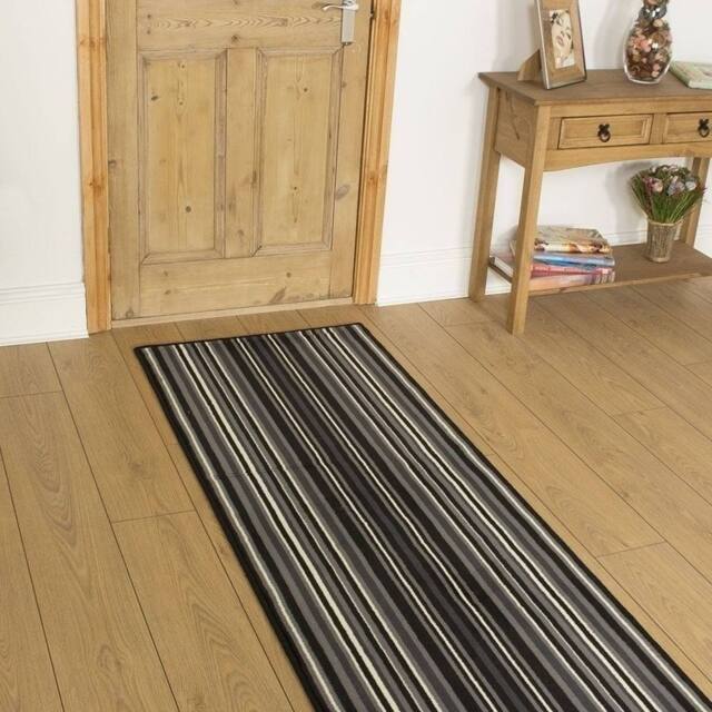runrug Hallway Carpet Runner Rug - Soft & Comfy, 9mm - 'Strike' in Black - Size: 60 cm x 210 cm - image 1
