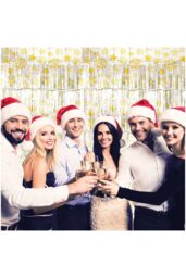 Netagon Shimmer Tinsel Curtain Christmas Snow Design 2M x 1M Yellow - thumbnail 1