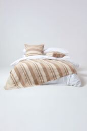 Homescapes Cotton Morocco Striped Curtain Pair in Beige - Size: 140 cm width x 137 cm drop - thumbnail 3