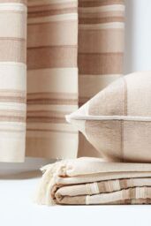 Homescapes Cotton Morocco Striped Curtain Pair in Beige - Size: 140 cm width x 137 cm drop - thumbnail 4