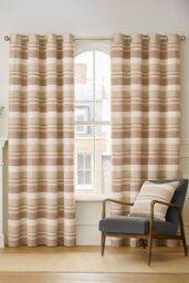 Homescapes Cotton Morocco Striped Curtain Pair in Beige - Size: 140 cm width x 137 cm drop - thumbnail 1