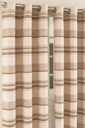 Homescapes Cotton Morocco Striped Curtain Pair in Beige - Size: 140 cm width x 137 cm drop - thumbnail 2