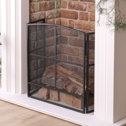 Dibor Contemporary Style Black Fire Screen Guard H64 x W120cm with Log & Kindling Bucket - thumbnail 3