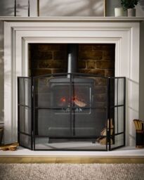 Dibor Contemporary Style Black Fire Screen Guard H64 x W120cm with Log & Kindling Bucket - thumbnail 2