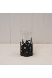 KDMD Small Black Metal House Scene Candle Holder with Glass Insert - thumbnail 2