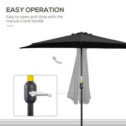 OUTSUNNY 2.7m Garden Half Parasol, Outdoor Patio Umbrella with 5 Steel Ribs in Black - thumbnail 4