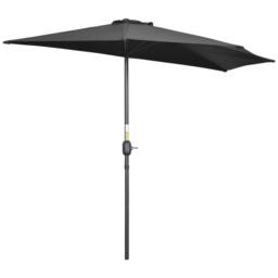 OUTSUNNY 2.7m Garden Half Parasol, Outdoor Patio Umbrella with 5 Steel Ribs in Black - thumbnail 2
