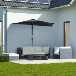 OUTSUNNY 2.7m Garden Half Parasol, Outdoor Patio Umbrella with 5 Steel Ribs in Black - thumbnail 1
