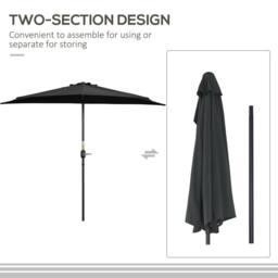 OUTSUNNY 2.7m Garden Half Parasol, Outdoor Patio Umbrella with 5 Steel Ribs in Black - thumbnail 7