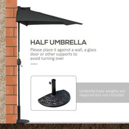 OUTSUNNY 2.7m Garden Half Parasol, Outdoor Patio Umbrella with 5 Steel Ribs in Black - thumbnail 5