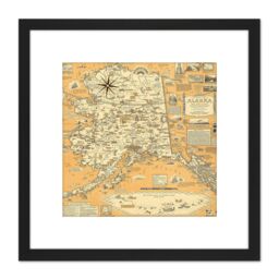 Artery8 1959 Ernest Dudley Chase A Pictorial Map Of Alaska 8X8 Inch Square Wooden Framed Wall Art Print Picture with Mount in Black - thumbnail 1