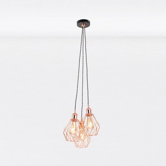 First Choice Lighting Matt Black & Copper Geometric 3 Light Cluster Pendant - image 1