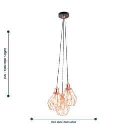 First Choice Lighting Matt Black & Copper Geometric 3 Light Cluster Pendant - thumbnail 6