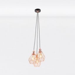 First Choice Lighting Matt Black & Copper Geometric 3 Light Cluster Pendant - thumbnail 1