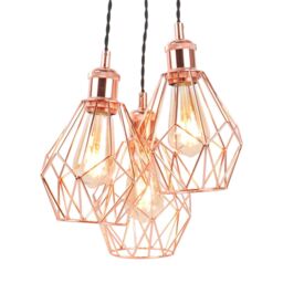 First Choice Lighting Matt Black & Copper Geometric 3 Light Cluster Pendant - thumbnail 3