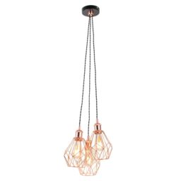 First Choice Lighting Matt Black & Copper Geometric 3 Light Cluster Pendant - thumbnail 2