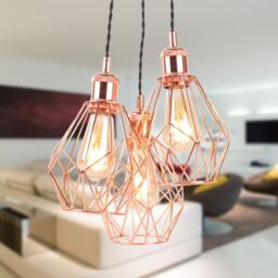 First Choice Lighting Matt Black & Copper Geometric 3 Light Cluster Pendant - thumbnail 4