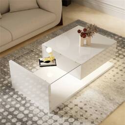 VOGREX Coffee Table High Gloss Wooden Drawer Storage Living Room Furniture in White - thumbnail 5