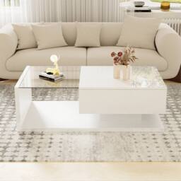 VOGREX Coffee Table High Gloss Wooden Drawer Storage Living Room Furniture in White