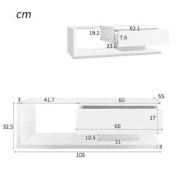 VOGREX Coffee Table High Gloss Wooden Drawer Storage Living Room Furniture in White - thumbnail 2