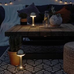 ValueLights Troy Brass LED Rechargeable Battery Operated Dimmable Touch Table Lamp Indoor/Outdoor UseDimmable Use Table in Metallic Gold